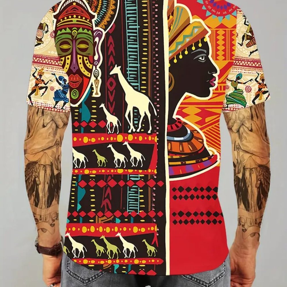 Plus Size Men's Ethnic Pattern Tribal Elements Graphic Print T-shirt Fashion